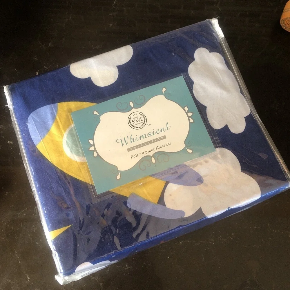 5th Ave Whimsical Collection 3pc Kids sheet set FULL Rocket ship In The Clouds